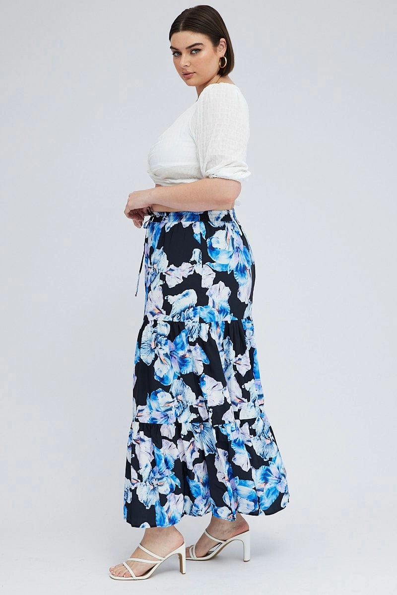 Light Outfit Breezy Outfit Black Floral Elastic Waist Maxi Skirt