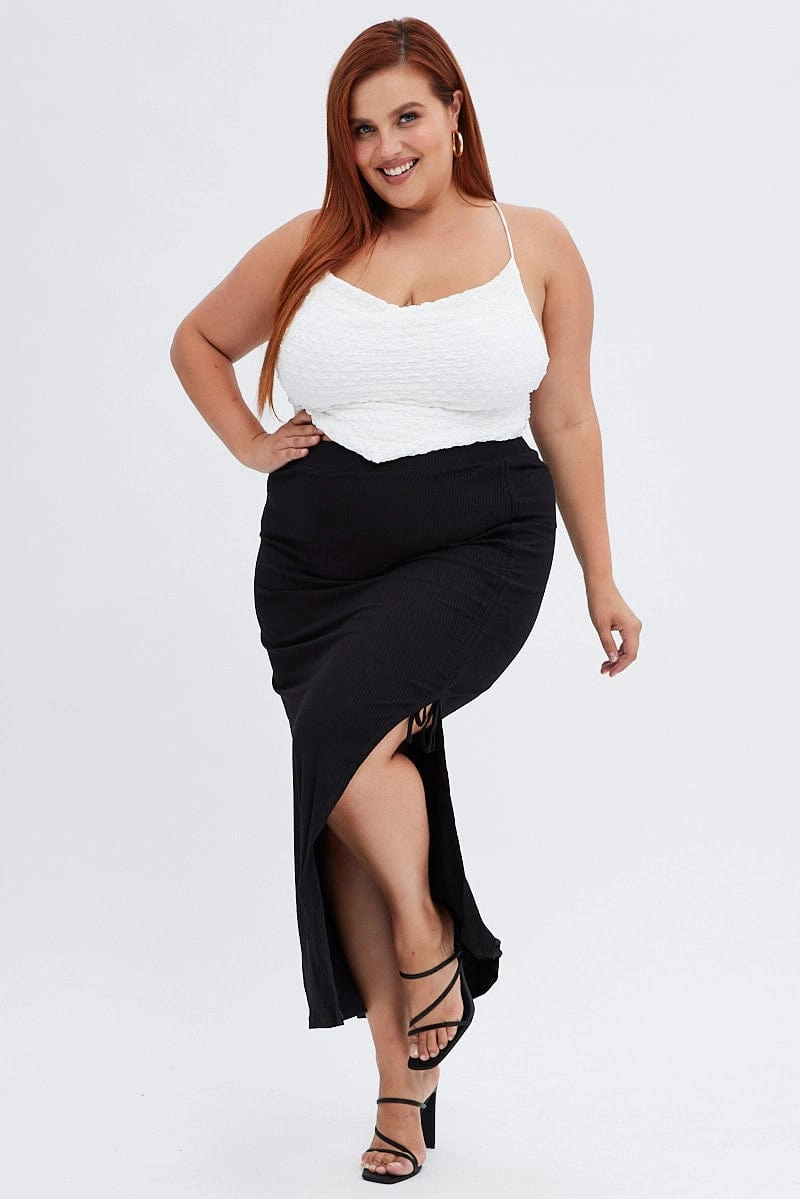 Black Midi Skirt High Waist Split Ribbed Jersey Photography Session