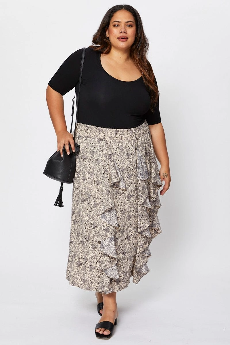 Wedding guest Floral Print Midi Skirt Ruffle Hem