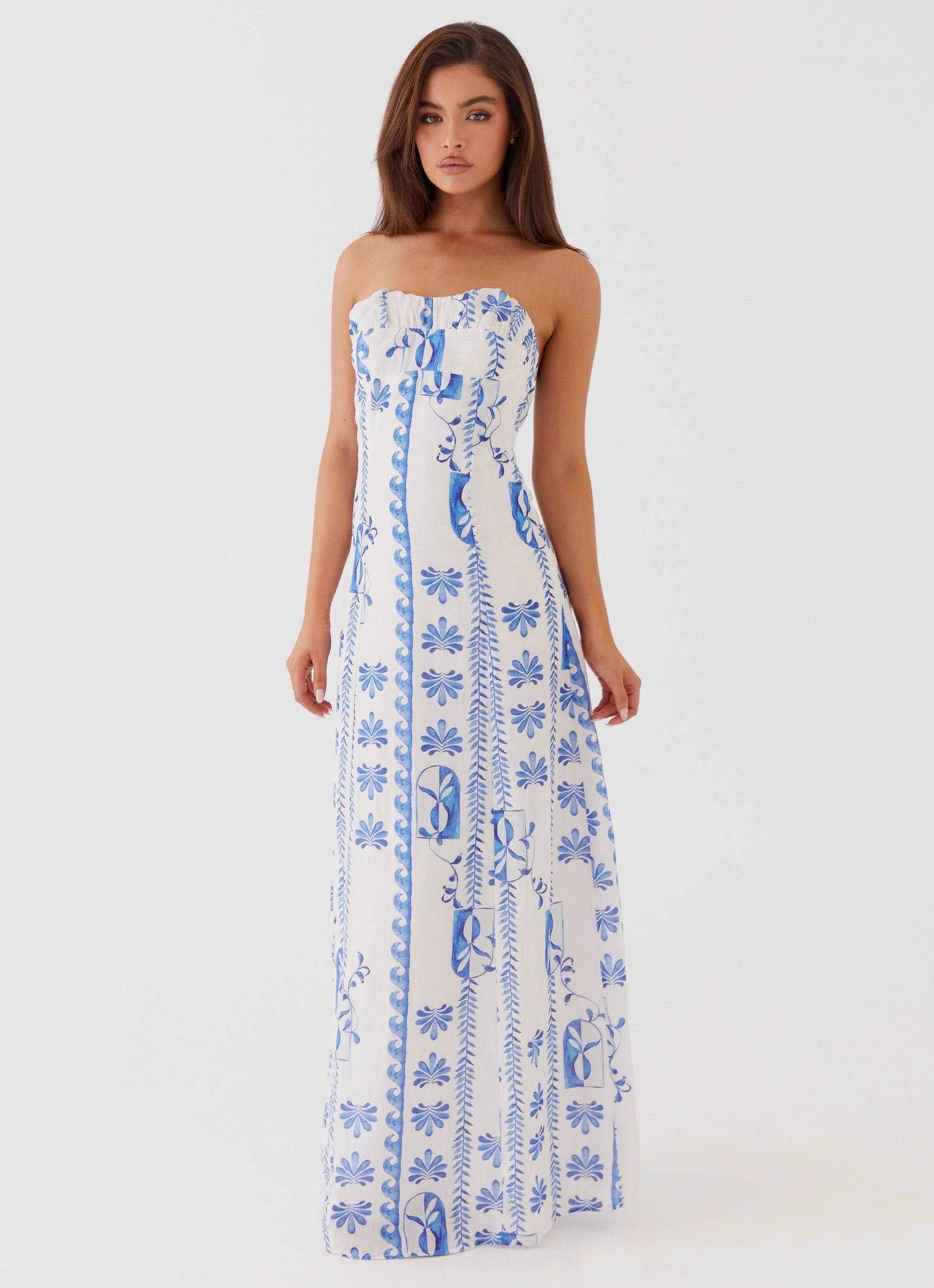 Tayla Linen Maxi Dress - Floral Wave Work Favorite Sleek Motion