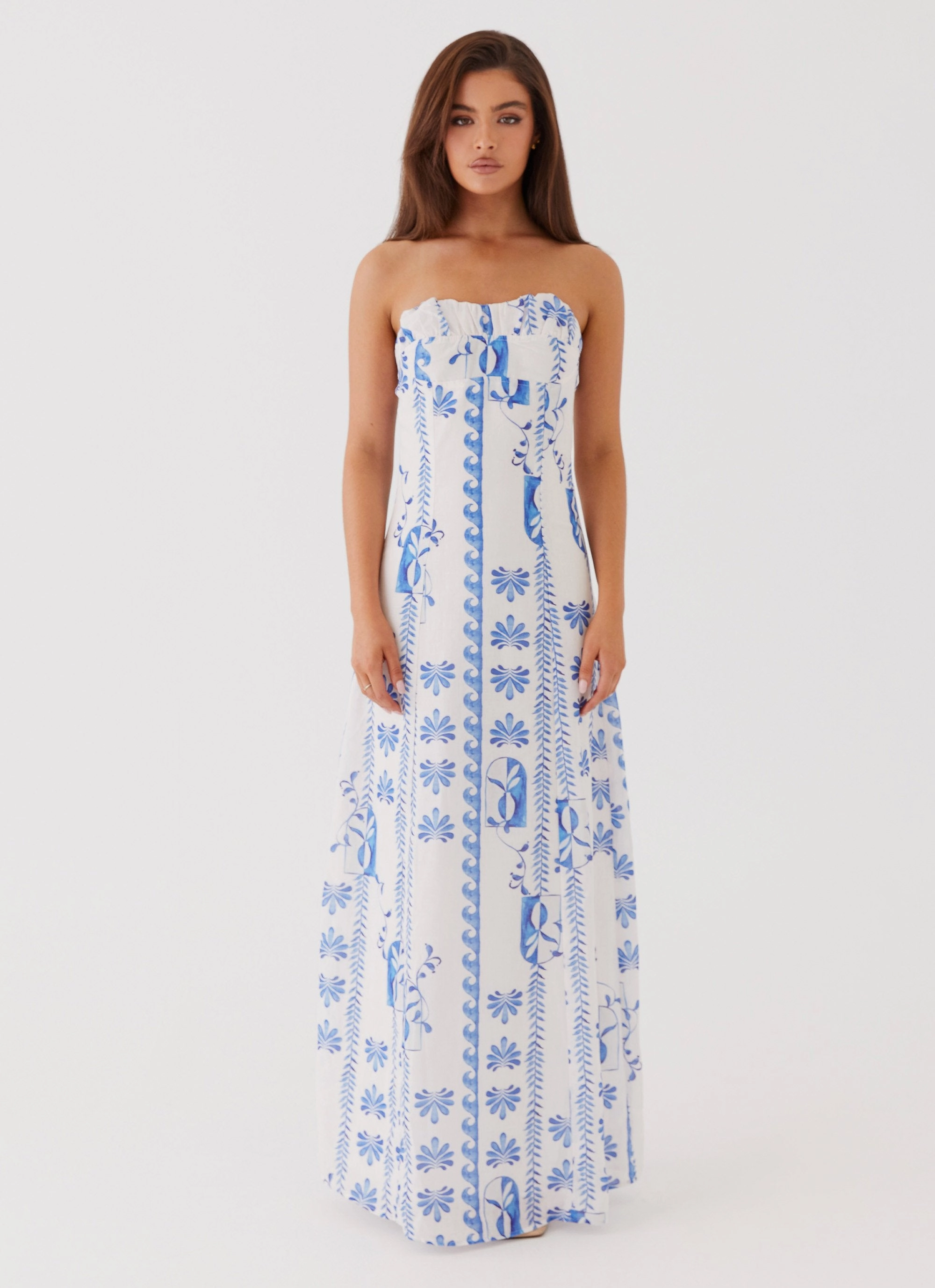 Tayla Linen Maxi Dress - Floral Wave Lace Soft Trendy And Comfortable