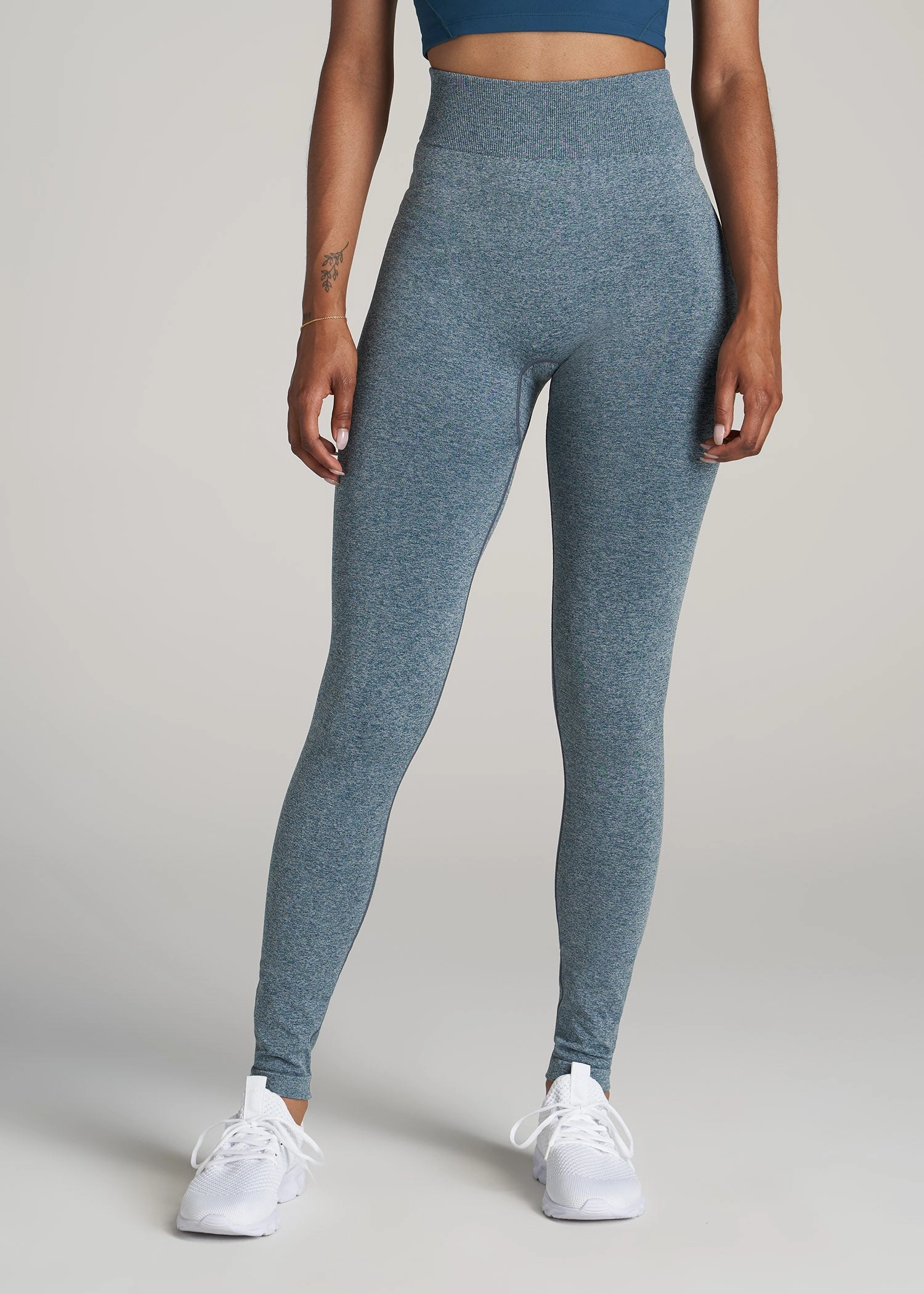 Reinforced Knees Flexible Comfort Wear Seamless Leggings for Tall Women in Bright Navy Heather