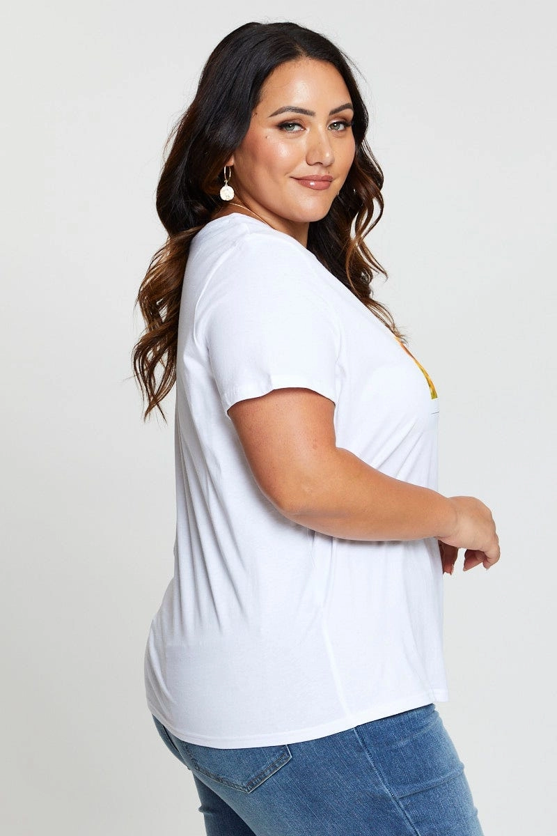 White T-shirt Sunflower Crew Neck Short Sleeve Cotton Sporty Comfort Wear