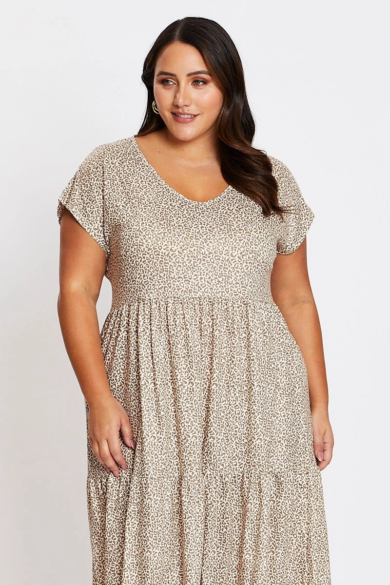 Animal Print Short Sleeve Leopard Dress Fashionable Cut