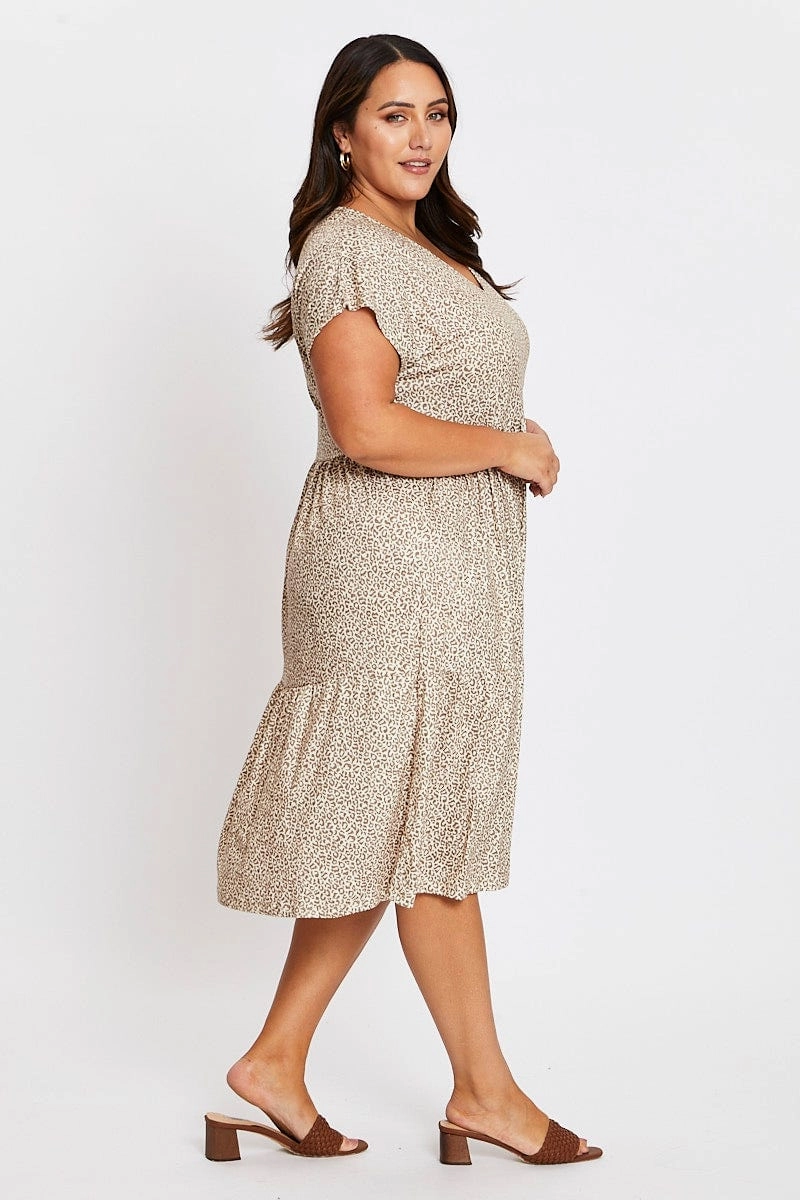 Wedding guest Edgy Look Animal Print Short Sleeve Leopard Dress