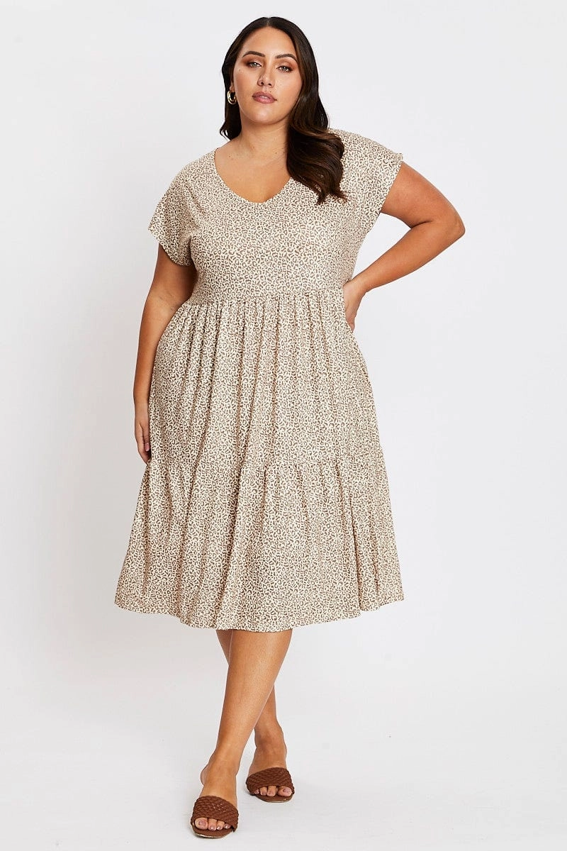 Animal Print Short Sleeve Leopard Dress Family Warm Work or Casual
