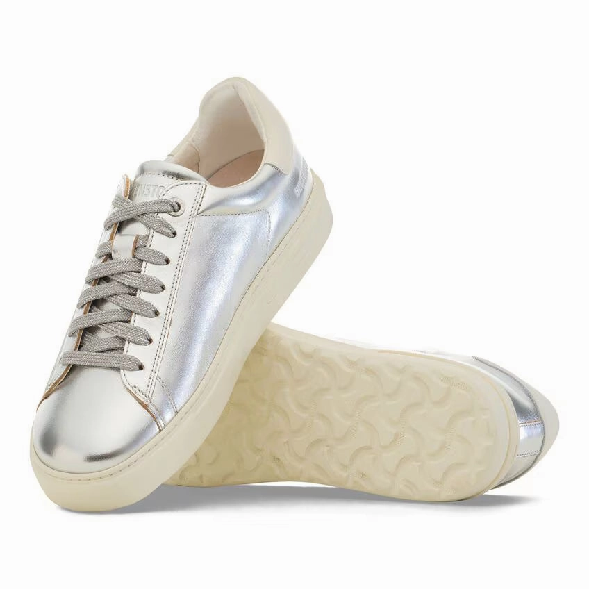 Work Routine Meet Walk Birkenstock Women's Bend Low Leather - Metallic Silver