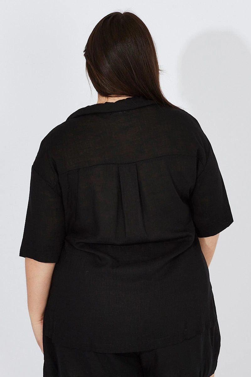 Country Escape Water Repellent Finish Black Relaxed Shirt Short Sleeve Viscose Linen