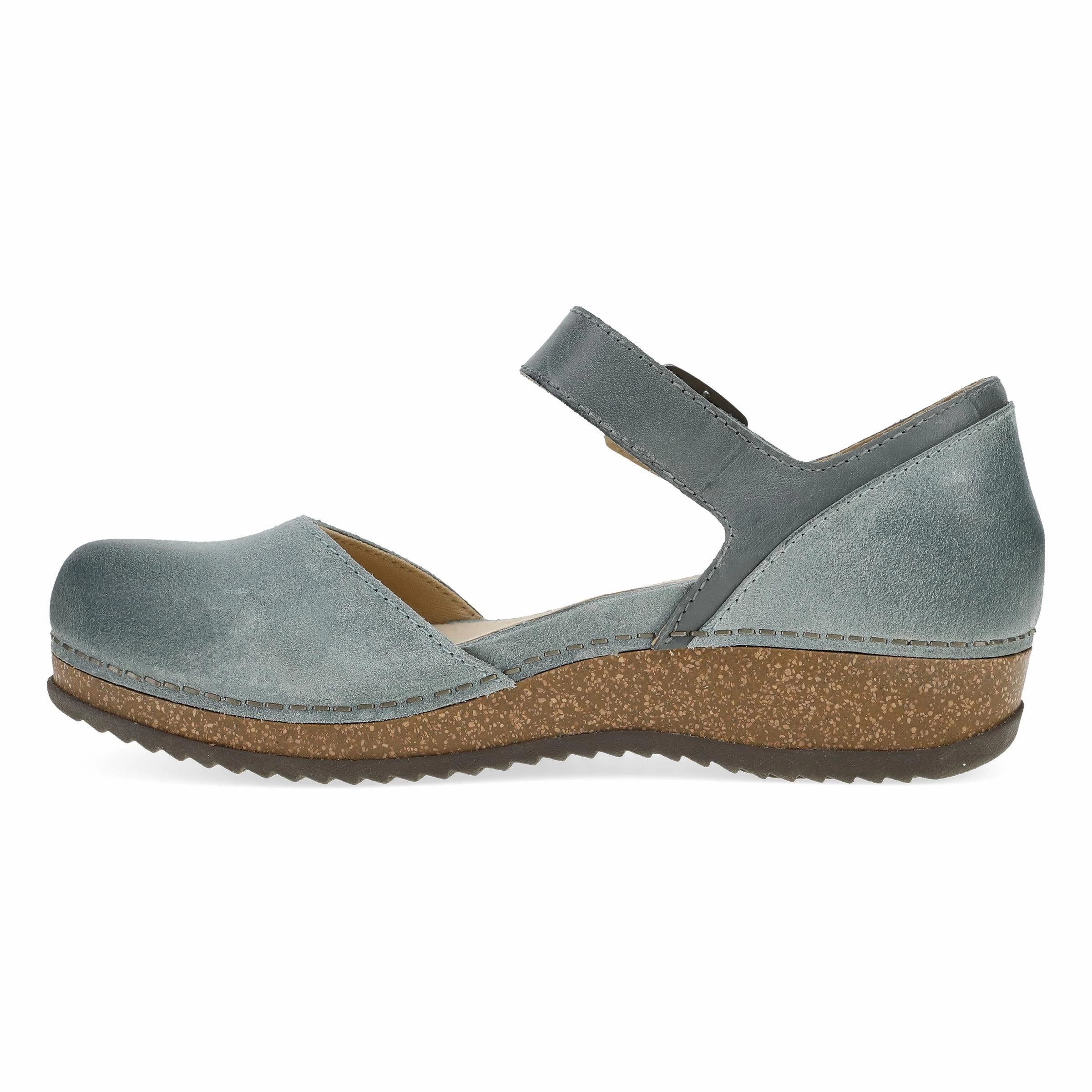 Dansko Women's Mae Mary Jane Clog - Denim Burnished Suede mesh material