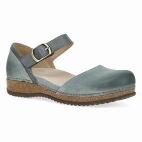 Dansko Women's Mae Mary Jane Clog - Denim Burnished Suede Pull Hike