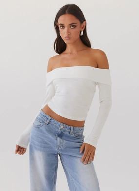 Light Reflective Trim Child Hayley Long Sleeve Ribbed Top - White