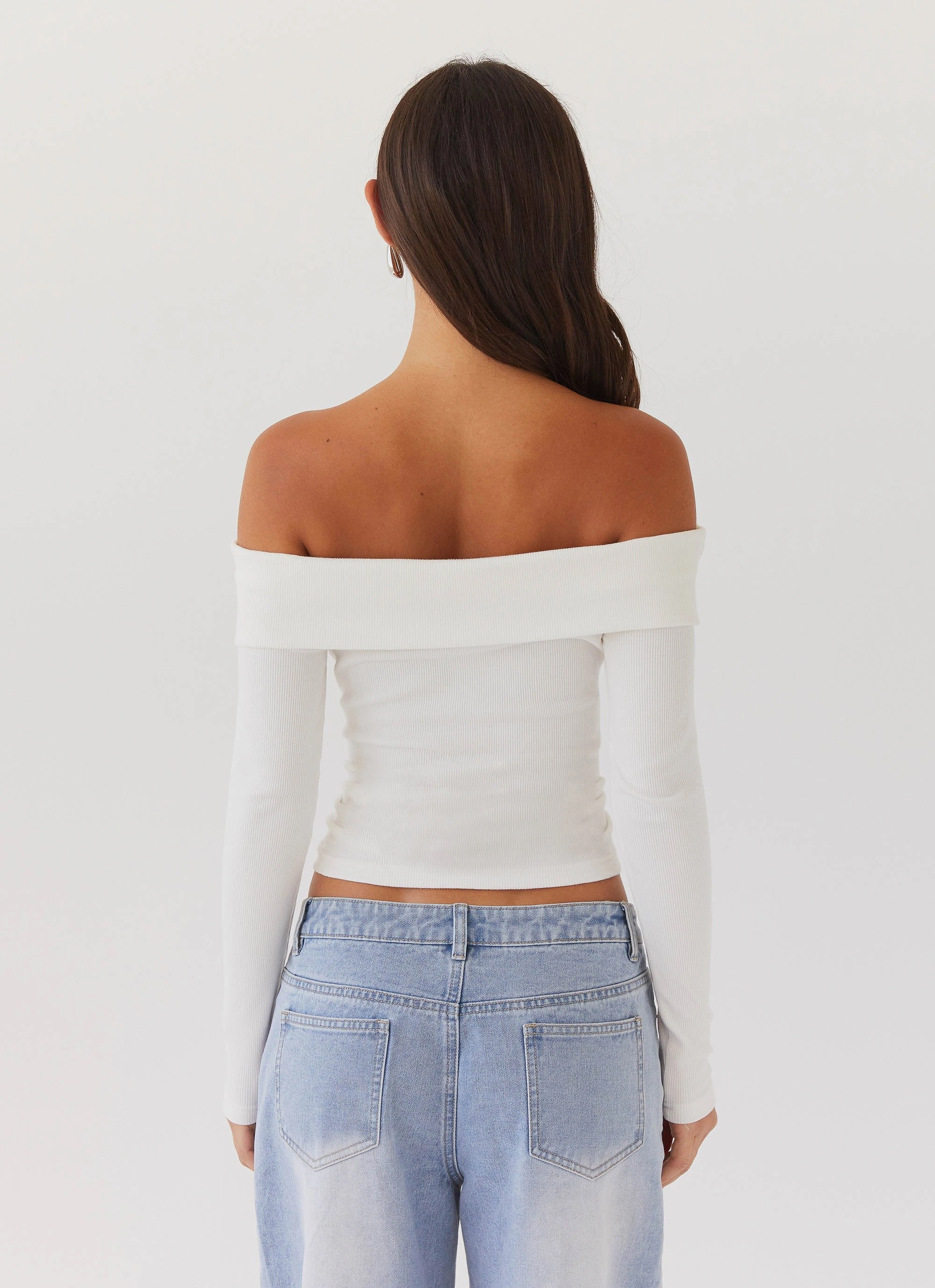 Office school setting Hayley Long Sleeve Ribbed Top - White