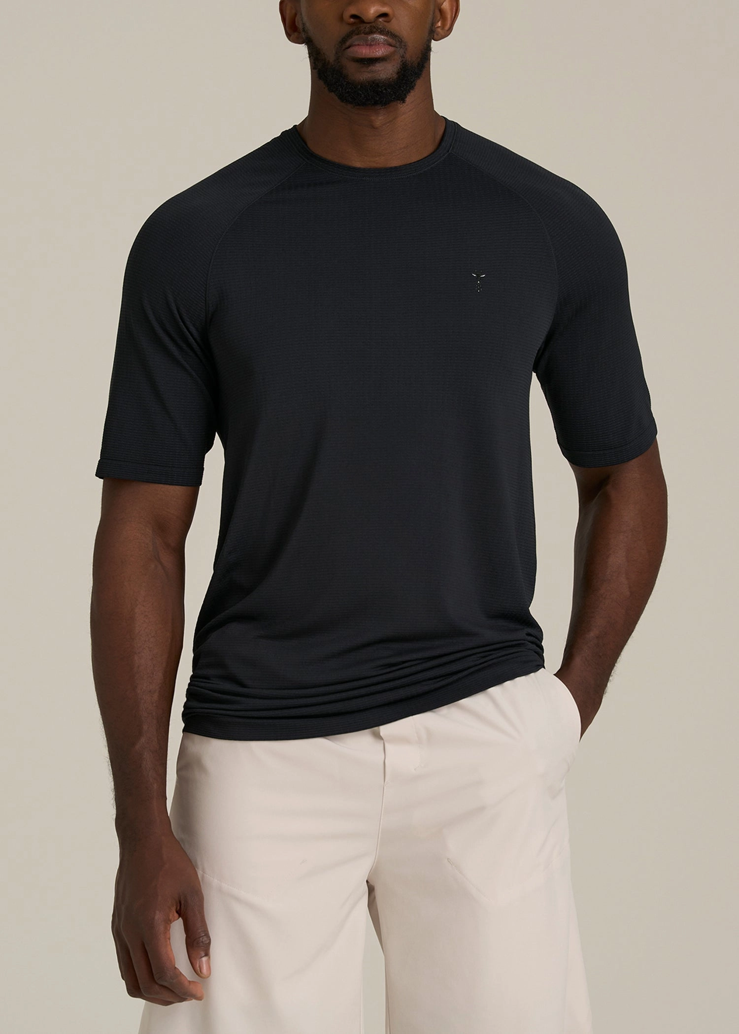 Vented Training Top for Tall Men in Black Relaxed Look Casual Blouse