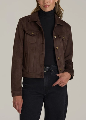Ultra Light Packable True Touch Suede Trucker Jacket for Tall Women in Espresso