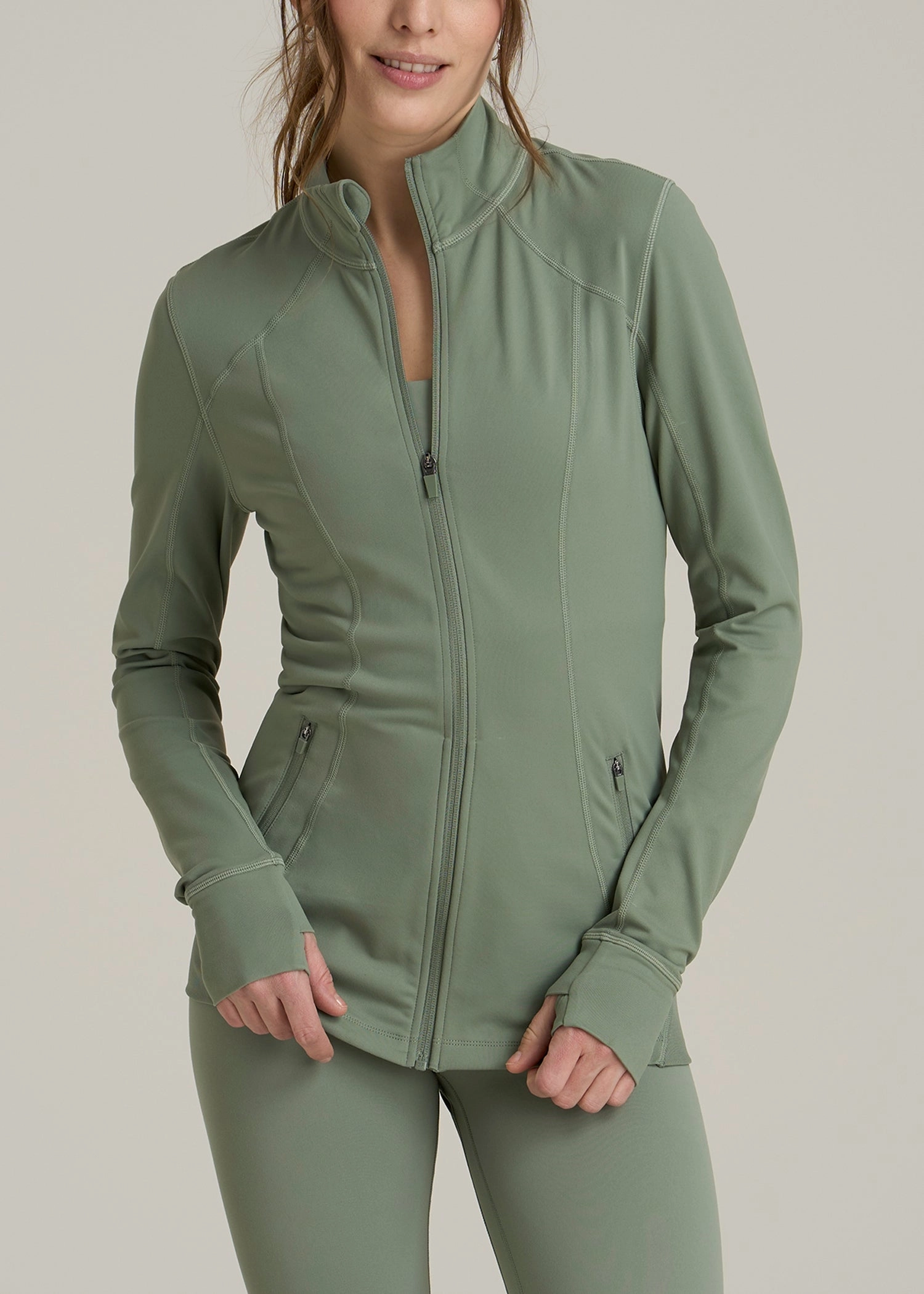 Ergonomic Shoulder Cut Daily Wear Jacket Women's Athletic Zip-Up Jacket in Dark Seagrass