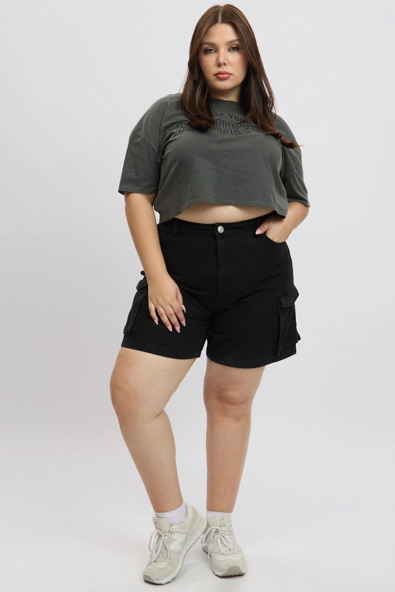 Grey Graphic T Shirt Short Sleeve Crew Neck timeless Plus size clothing