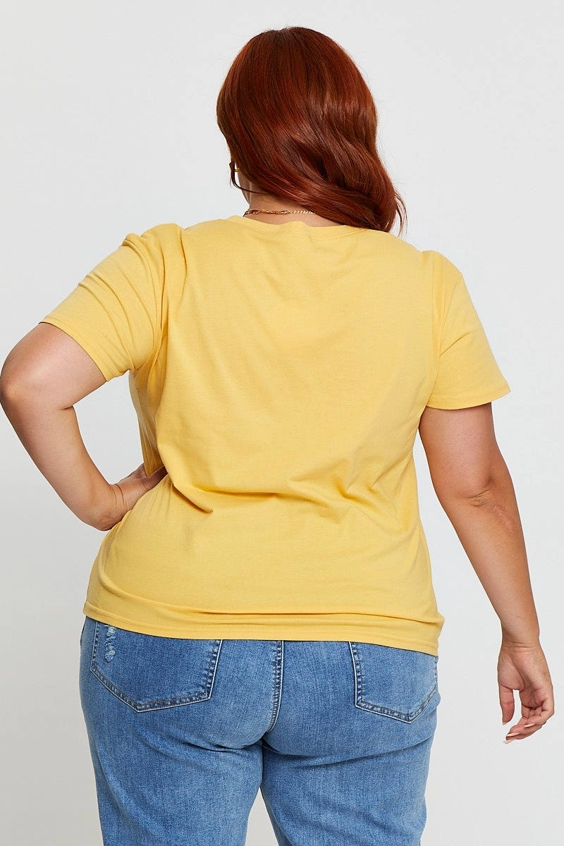 Yellow Graphic T-shirt Mystic Hawk Short Sleeve Cotton Comfy Top QuickDry Material