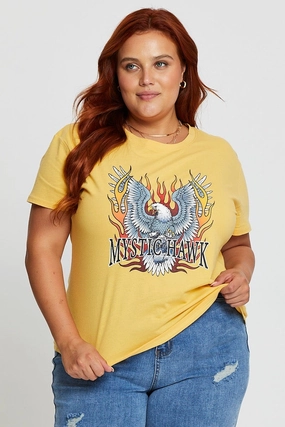 Yellow Graphic T-shirt Mystic Hawk Short Sleeve Cotton Urban Smart Seasonal top