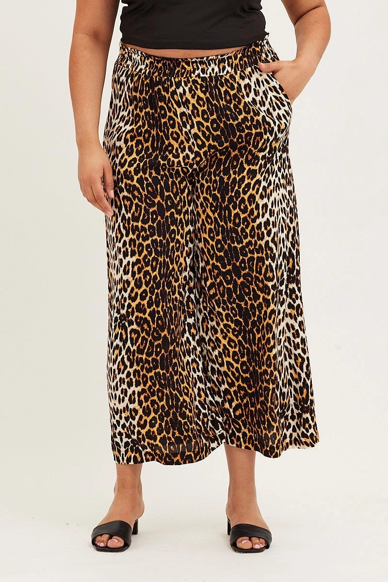 Adaptive Fit Essential Layer Animal Print Wide Leg Pants High Rise Full Length
