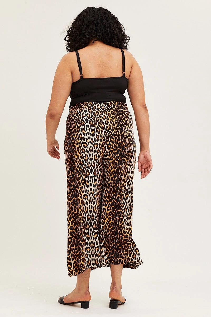Denim finish Animal Print Wide Leg Pants High Rise Full Length