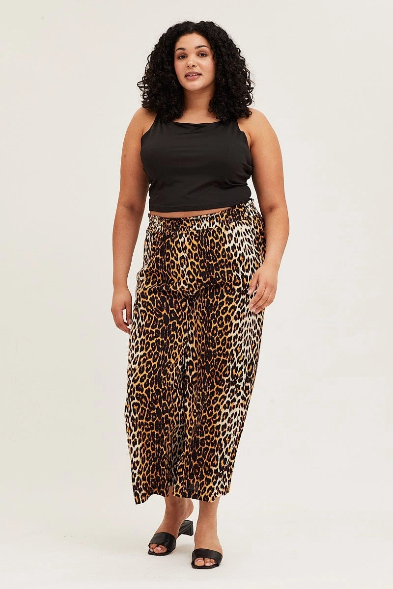 SecureClosures Simple Silhouette Animal Print Wide Leg Pants High Rise Full Length