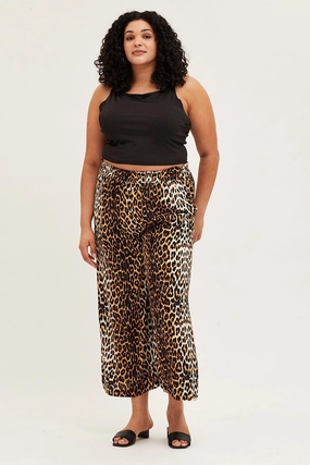Side Pockets Animal Print Wide Leg Pants High Rise Full Length