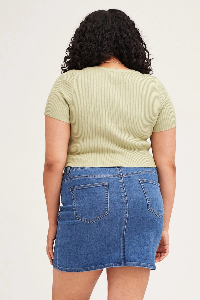 Green Cardigan Short Sleeve Ribbed Crop Knit Weekend Outing Wear