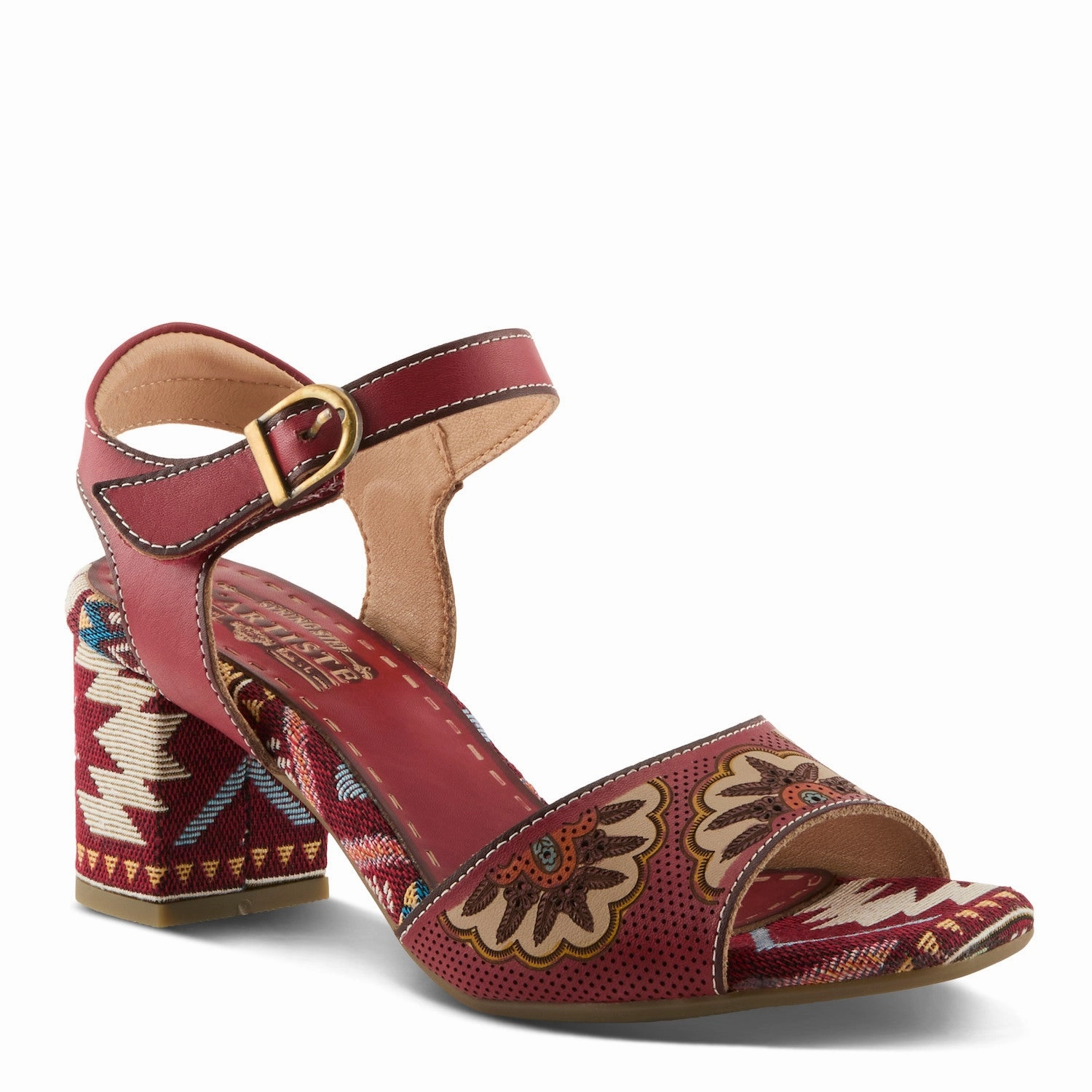 L'Artiste by Spring Step Women's Sassy Class Heeled Sandal - Red Multi Anatomical Toe Ridge