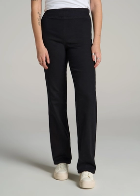 chlorine resistant Postpartum Fit Eco Friendly Harper Pull-on Straight Leg Tall Women's Jeans in Washed Black