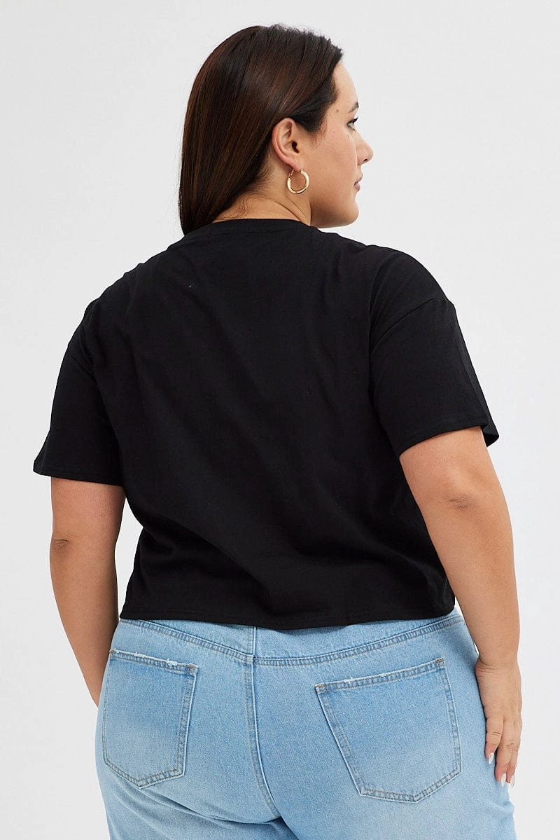 Black Graphic T-shirt Embroidered Monaco Short Sleeve Sporty Style Wear