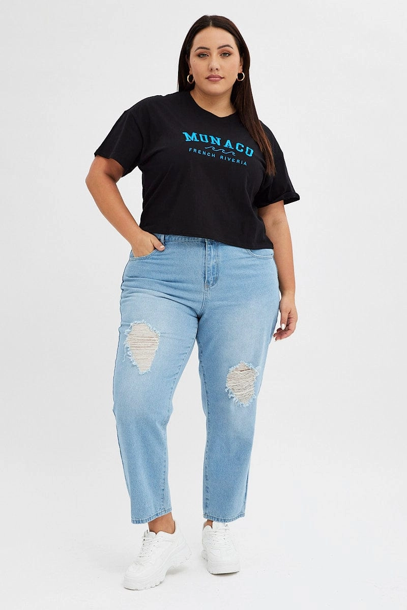 Black Graphic T-shirt Embroidered Monaco Short Sleeve Comfy Base