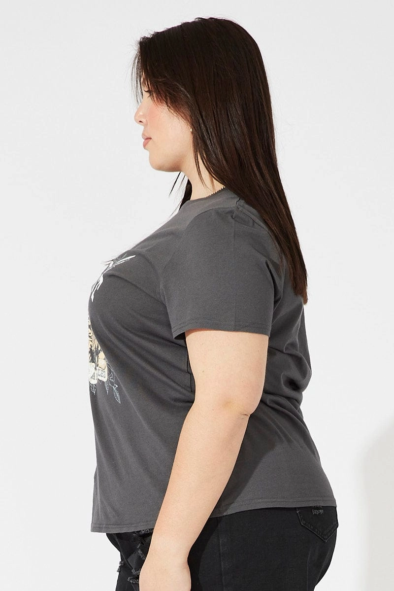 Essential Clothing Ruffled edges Grey Graphic T-shirt Short Sleeve Crew Neck