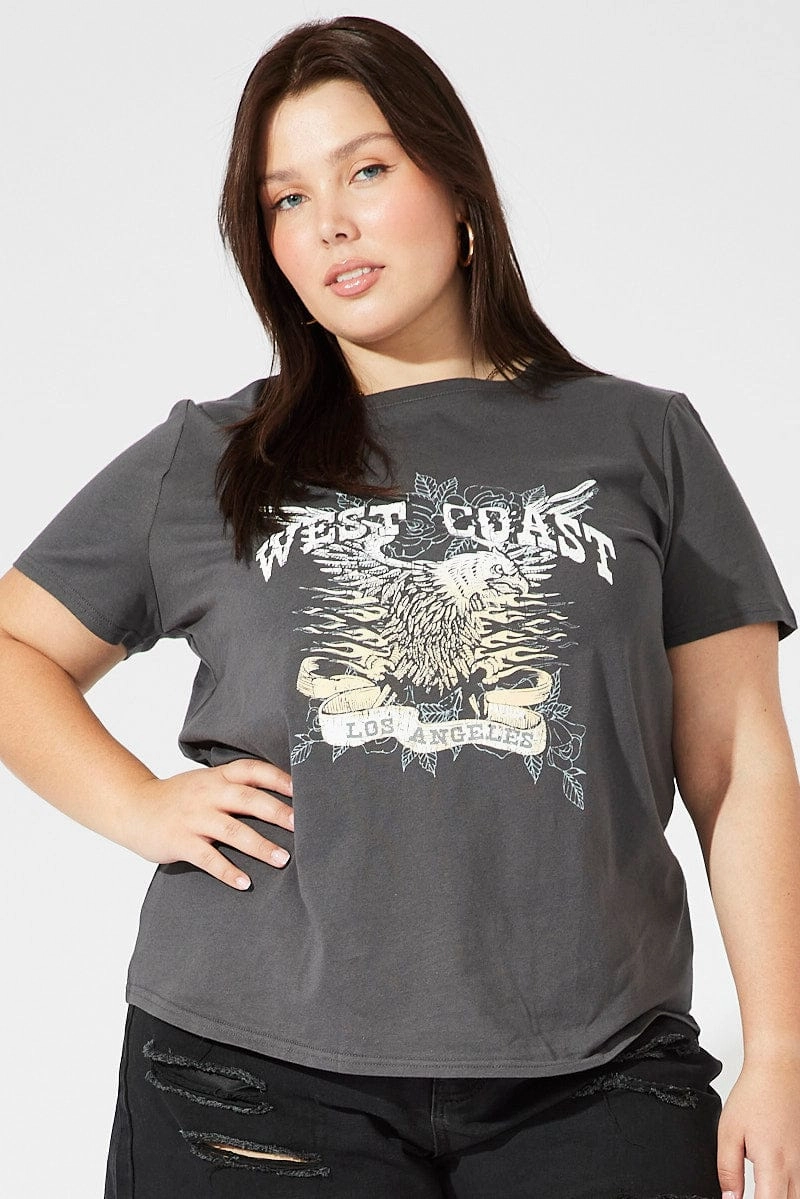 Light Layers Travel Comfort Style Grey Graphic T-shirt Short Sleeve Crew Neck