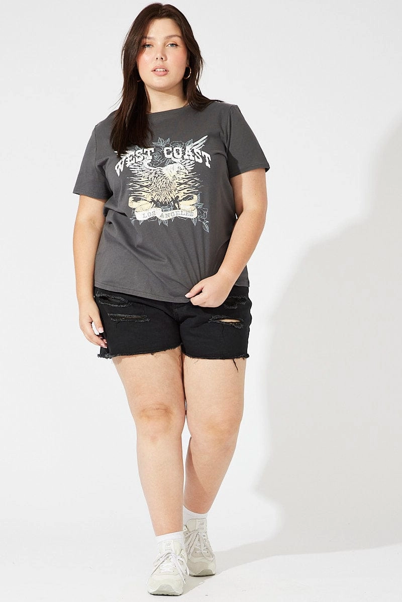 Grey Graphic T-shirt Short Sleeve Crew Neck Sporty Style Wear casual and comfortable