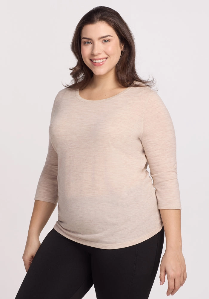 School Uniform Jenny 3/4 Sleeve Crew Neck - Cream Heather