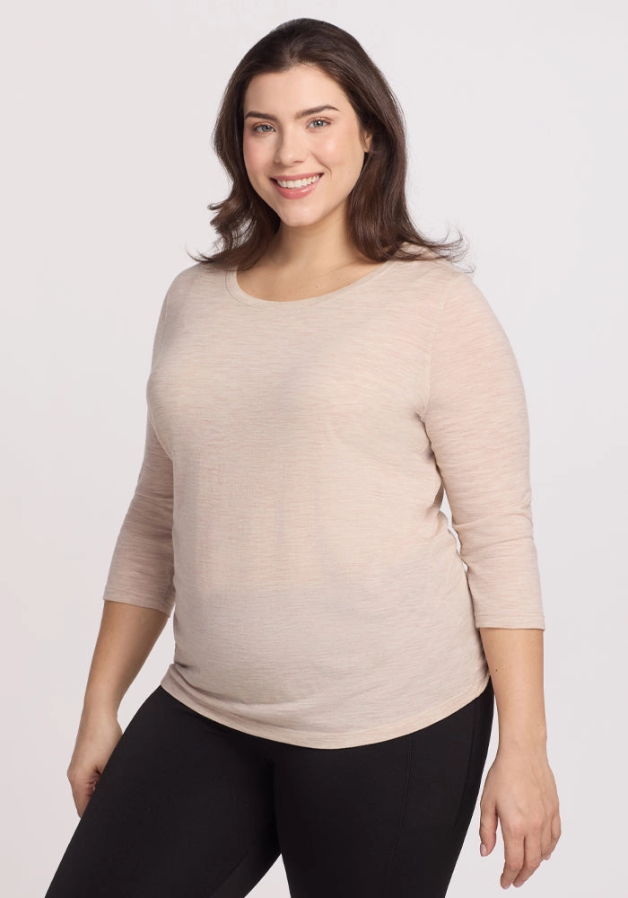 Running Gear Jenny 3/4 Sleeve Crew Neck - Cream Heather