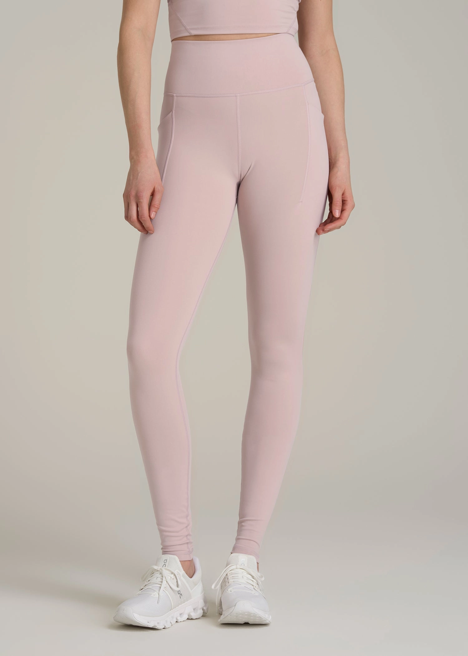 Balance Cinched Back Pocket Legging for Tall Women in Desert Rose Postpartum Fit Airport Travel Body Contouring