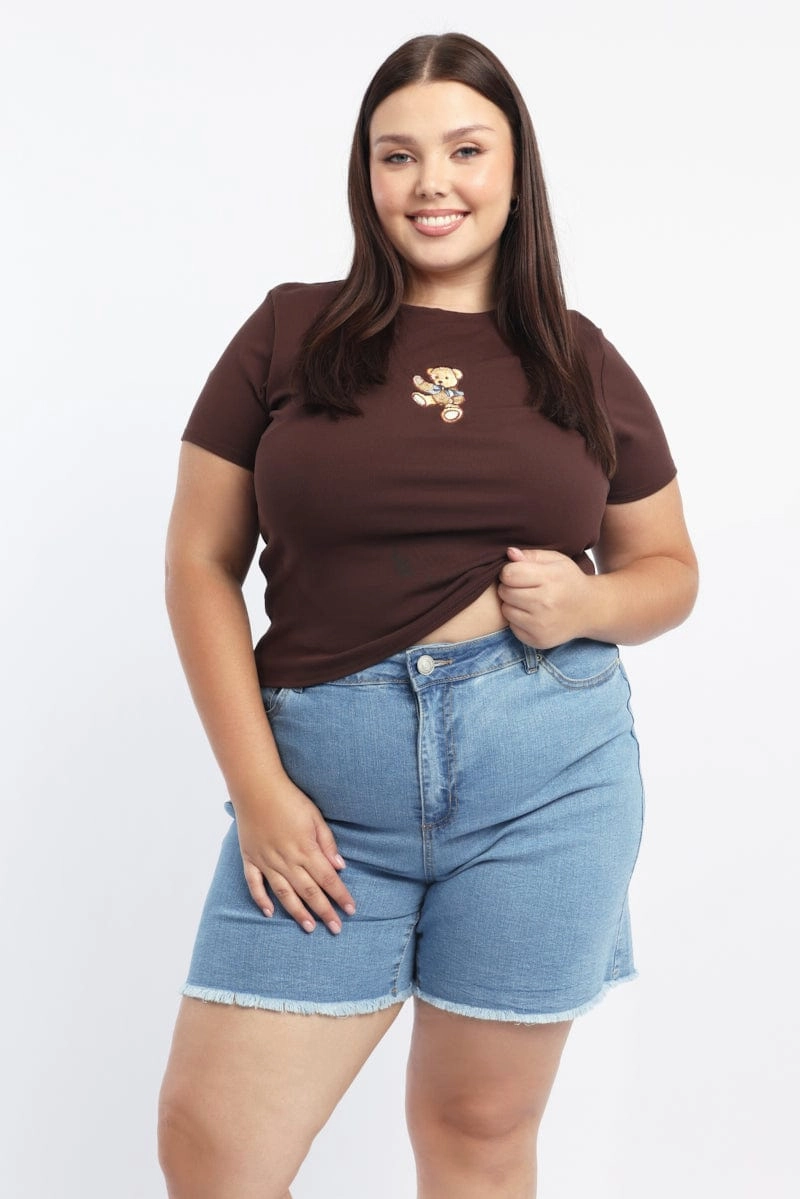 Relaxed Comfort Fit Anti Static Finish Brown Graphic T Shirt Short Sleeve Crew Neck