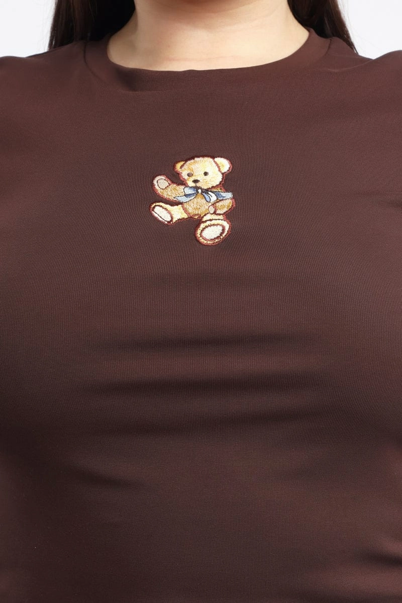 Cozy Stretch Fit Brown Graphic T Shirt Short Sleeve Crew Neck