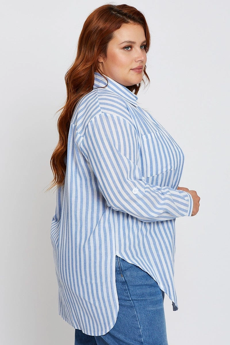 Poolside Lounge Morning Comfort Stripe Oversized Shirt Long Sleeve