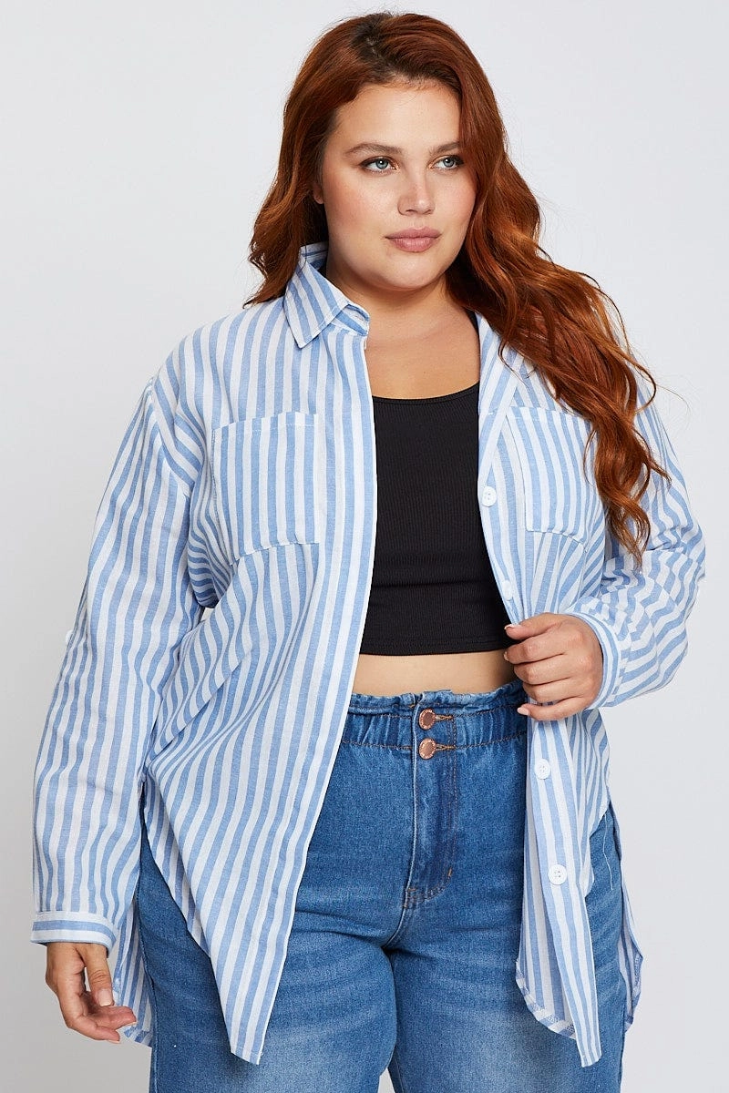 Beach Wear Stylish Appearance Stripe Oversized Shirt Long Sleeve