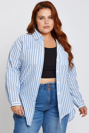 Stripe Oversized Shirt Long Sleeve Mountain Retreat Cultural Inspired