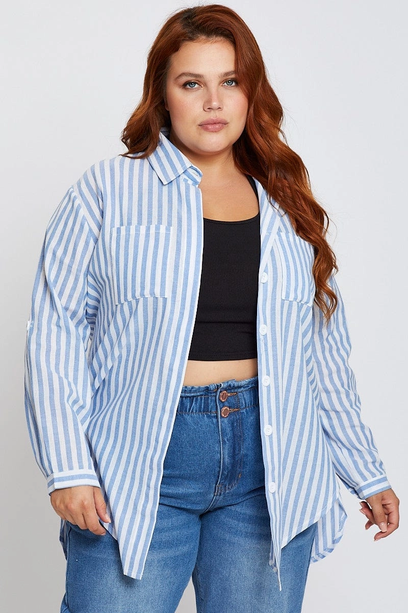 Stripe Oversized Shirt Long Sleeve Mountain Retreat Cultural Inspired