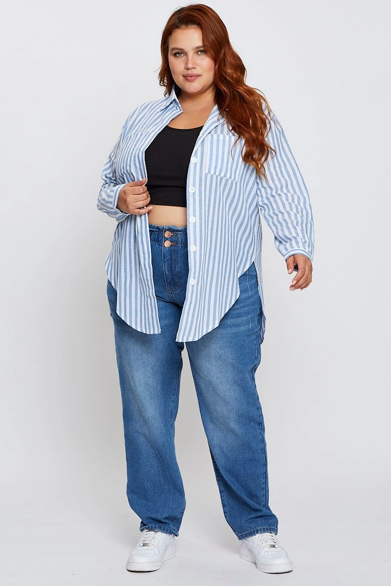Stripe Oversized Shirt Long Sleeve Neutral Toned Stitching Quality Wear