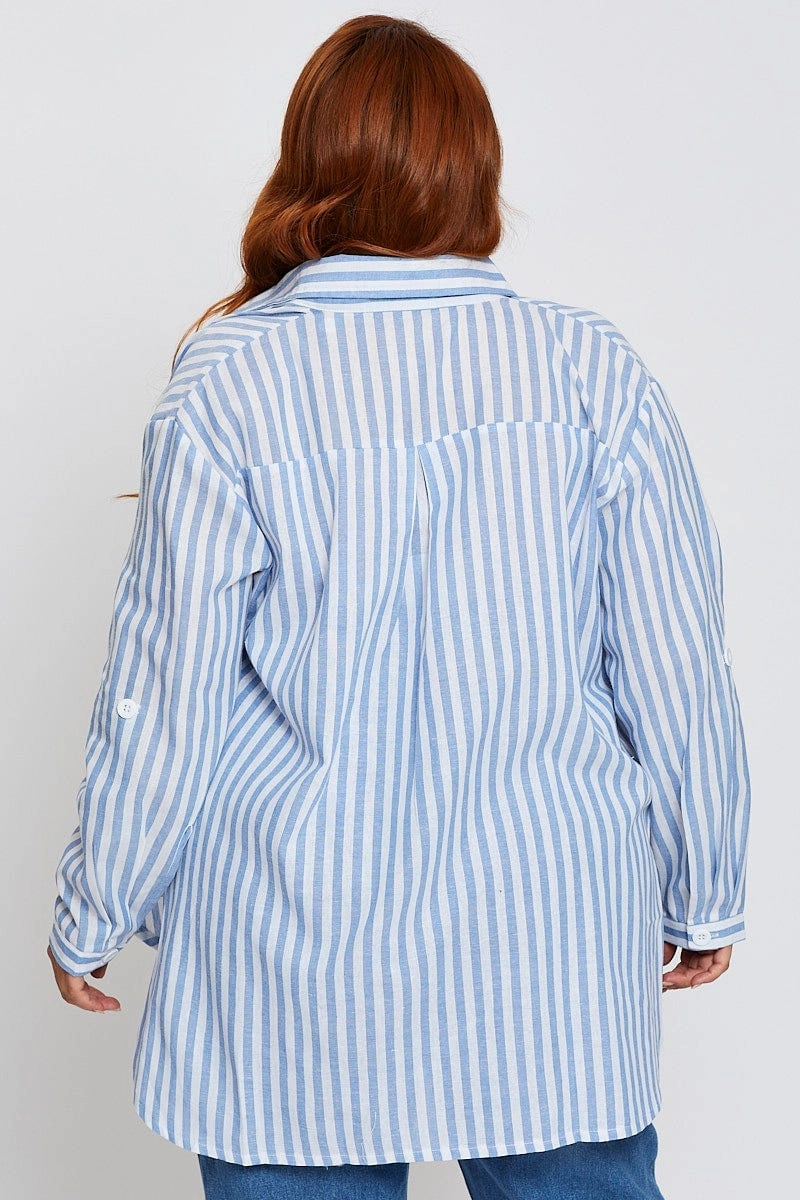 slim fit Reinforced Collar Stripe Oversized Shirt Long Sleeve