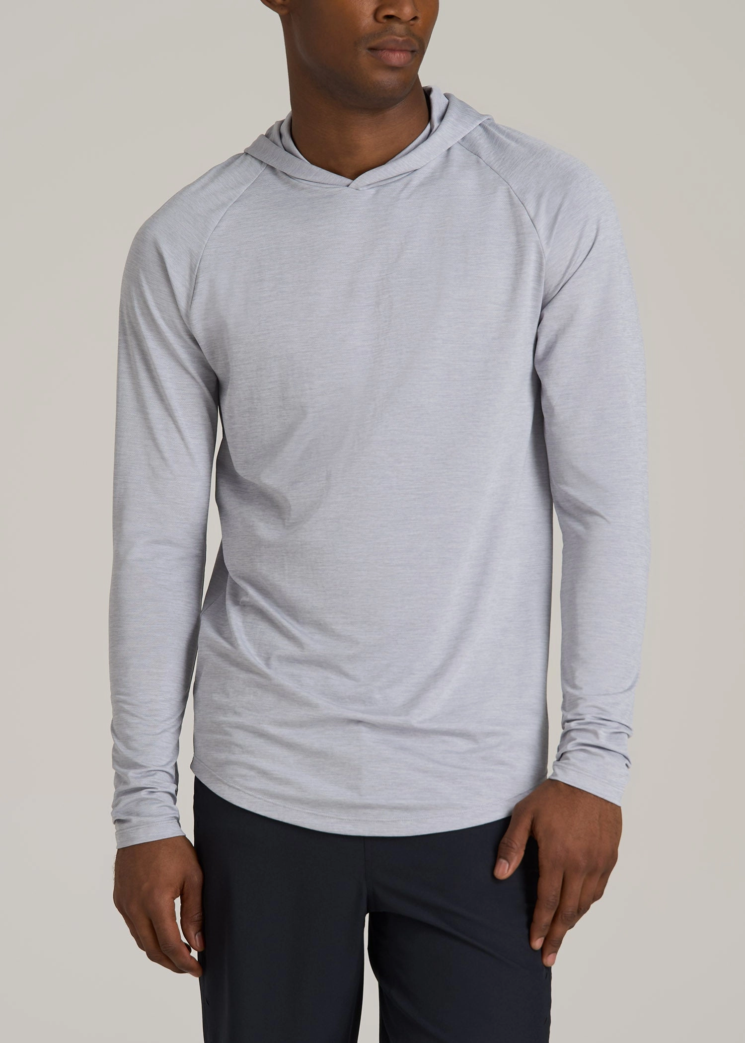 A.T. Performance Training Hoodie for Tall Men in Light Silver ethnic print