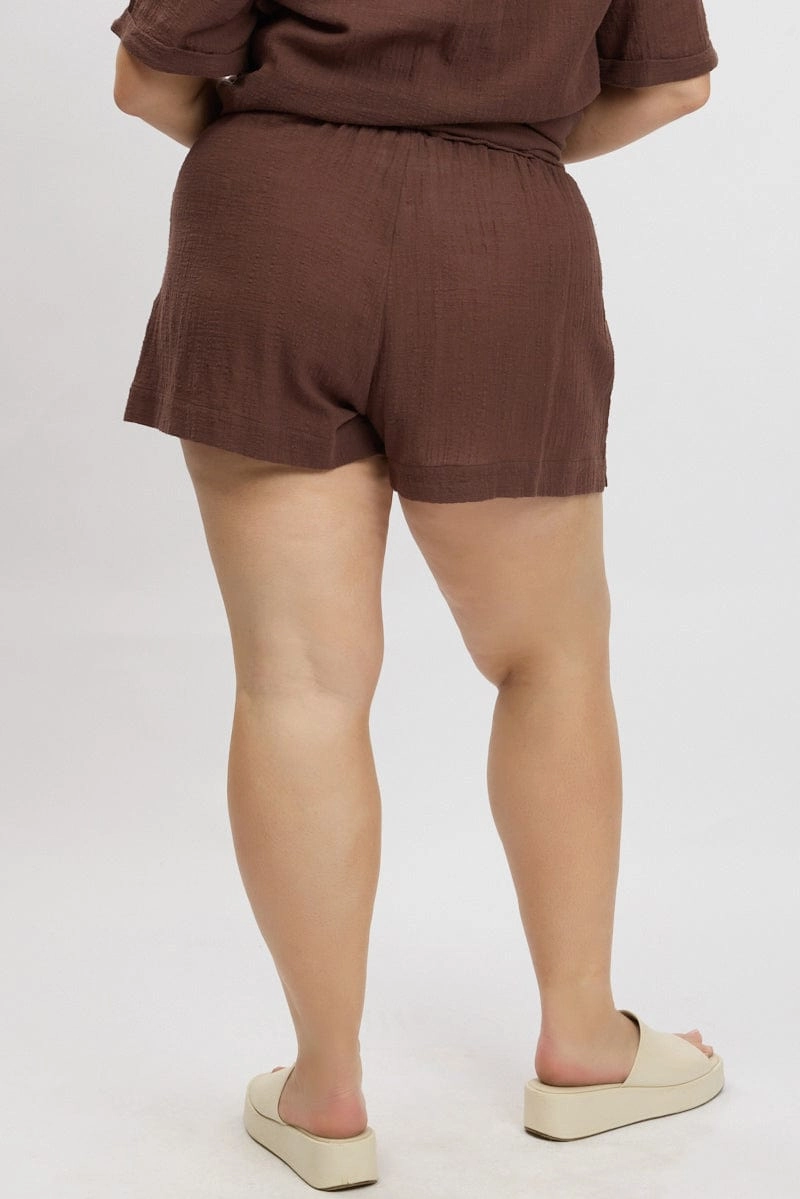 linen option Eco Friendly Material Brown Elastic Waist Pull On Cotton Shorts