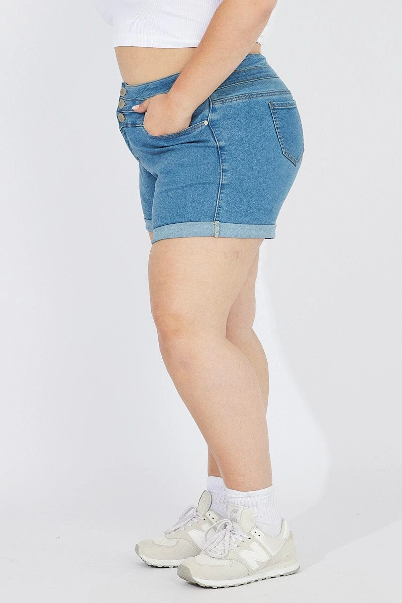 Denim Skinny Denim Shorts High Rise 3 Buttons High Durability Blend