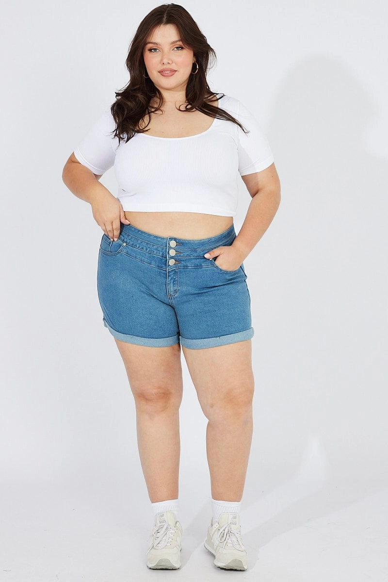 date night look Denim Skinny Denim Shorts High Rise 3 Buttons