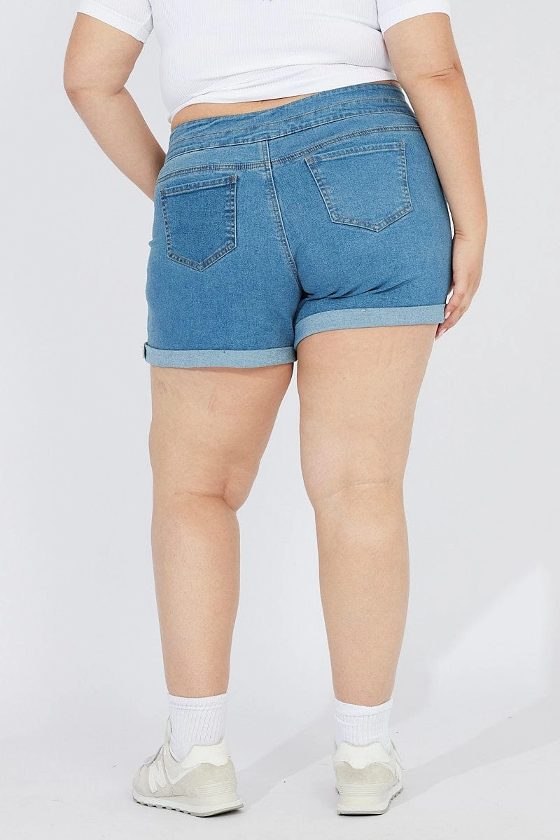 Denim Skinny Denim Shorts High Rise 3 Buttons Comfortable Waistband Comfortable Stretch